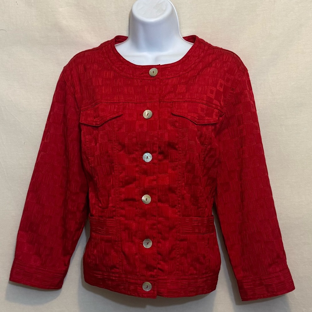 B-286โ Ruby Rd. Red 3/4 Sleeve Button Front Suit Jacket Size 10